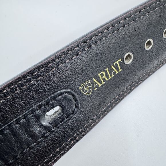 Ariat Limited Edition 2007 Black Brown Leather Studded Belt Metal Hardware 34/85 - Picture 12 of 16